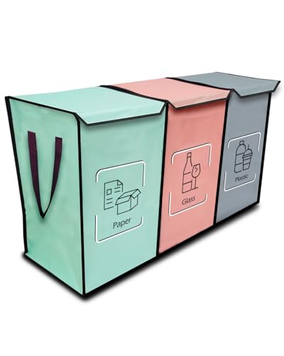 NYIKA Recycling System - Altglas Sammelbehälter - Pfandflaschen Aufbewahrung - Leergut Sammelbehälter - Mülltrennsystem 3fach - Mülltrennsystem - Altpapier Sammler (leicht mediterran) von NYIKA