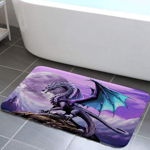 NYMB Mittelalterliche Fantasie-Badematte für Badezimmer, violetter Drache, rutschfeste Fußmatte für den Innenbereich, Eingangstür, Teppich für Badewanne, Badezimmer, 43x73 cm, Badzubehör (Drachen) von NYMB