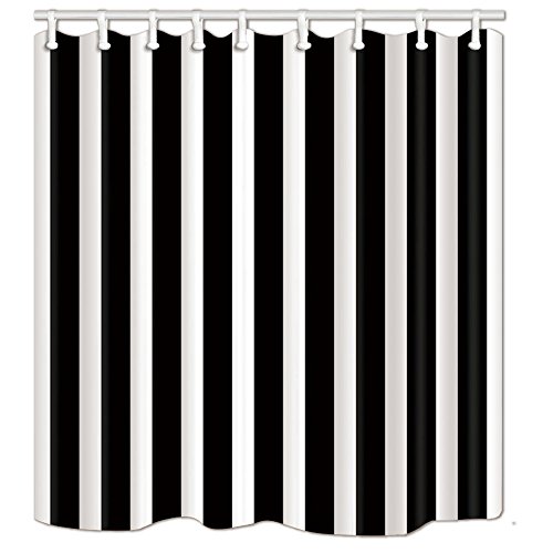 NYMB Schwarz-weiße klassische Streifen-Themen-Badevorhang, 175,7 x 177,8 cm, schimmelresistenter Polyester-Stoff, Duschvorhang, fantastische Dekorationen von NYMB