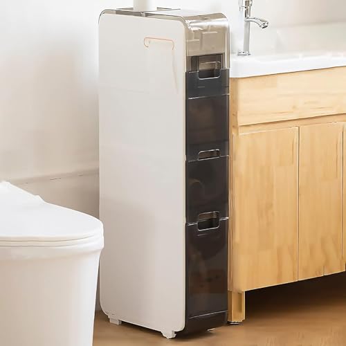 NYSCR Aufbewahrungsschrank mit klaren Schubladen und Rollen 6 Zoll breit 4 -stufig Slim Toilettenpapier Aufbewahrung großer Kapazität Schmaler vertikaler Kommodenturm für kleine Räume NYSCR Aufbewahrungsschrank mit klaren Schubladen und Rollen 6 Zoll breit 4 -stufig Slim Toilettenpapier Aufbewahrung großer Kapazität Schmaler vertikaler Kommodenturm für kleine Räume von NYSCR