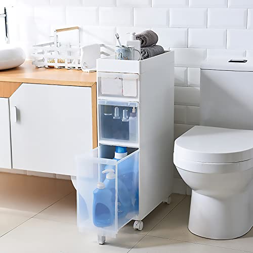 NYSCR Badezimmer Schlanker Bodenschrank mit 4 transparenten Schubladen und Rollen vertikaler Aufbewahrungseinheit Schlanke freistehende Kommodenturm Aufbewahrungswagen 14 cm/22 cm Breite leicht zu NYSCR Badezimmer Schlanker Bodenschrank mit 4 transparenten Schubladen und Rollen vertikaler Aufbewahrungseinheit Schlanke freistehende Kommodenturm Aufbewahrungswagen 14 cm/22 cm Breite leicht zu von NYSCR