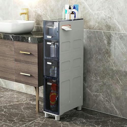 NYSCR Schlanker Aufbewahrungsturm mit klaren Schubladen und Rollen für kleine Flächen Badezimmerbodenschrank mit robustem Rahmen und schmalem Design NYSCR Schlanker Aufbewahrungsturm mit klaren Schubladen und Rollen für kleine Flächen Badezimmerbodenschrank mit robustem Rahmen und schmalem Design von NYSCR