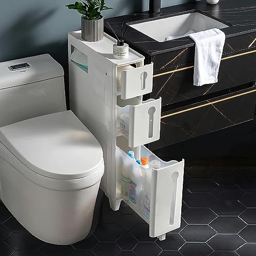 NYSCR Schlanker Badezimmerbodenschrank mit abnehmbaren Schubladen und Rädern wasserdichtem Aufbewahrungsturm für Schlafzimmer und Wohnzimmernation von NYSCR