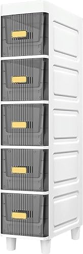 NYSCR Schlanker Badezimmerbodenschrank mit großen Kapazitätsschubladen und klarer Plastiklager 7 -Zoll -Aufbewahrungsturm für den Schlafzimmer Flur Eingangsanlage organisieren Toilettenpapier und NYSCR Schlanker Badezimmerbodenschrank mit großen Kapazitätsschubladen und klarer Plastiklager 7 -Zoll -Aufbewahrungsturm für den Schlafzimmer Flur Eingangsanlage organisieren Toilettenpapier und von NYSCR