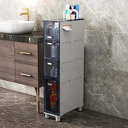 NYSCR Slim 5 Schubladen Badezimmerlagerenturm mit klaren Schubladen Platz sparter Toilettenpapierschrank für kleine Räume von NYSCR