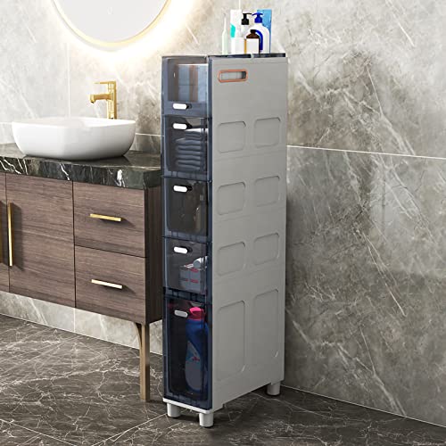 NYSCR Slim 5 Schubladen Badezimmerlagerenturm mit klaren Schubladen Platz sparter Toilettenpapierschrank mit Rollen für kleine Räume und Lücken NYSCR Slim 5 Schubladen Badezimmerlagerenturm mit klaren Schubladen Platz sparter Toilettenpapierschrank mit Rollen für kleine Räume und Lücken von NYSCR