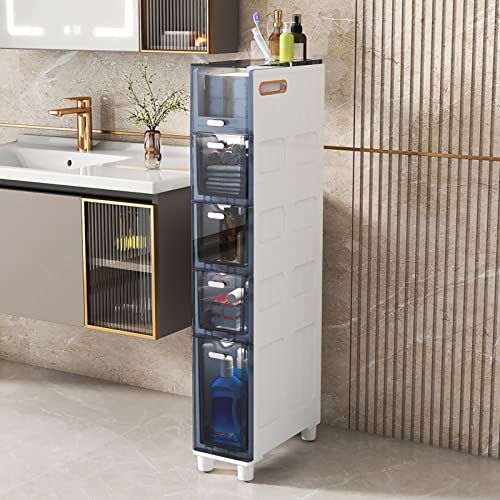 NYSCR Slim 5 Schubladen Badezimmerspeicherturmschrank mit Rollen für kleine Räume und Lücken NYSCR Slim 5 Schubladen Badezimmerspeicherturmschrank mit Rollen für kleine Räume und Lücken von NYSCR