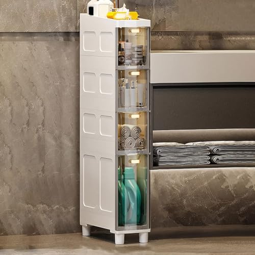 NYSCR Stapelbar schmaler, schlanker 5 -stufiger Bodenschrank mit Plastikschubladen und Rollen stabil für Toilettenpapier Aufbewahrung transparent grau NYSCR Stapelbar schmaler, schlanker 5 -stufiger Bodenschrank mit Plastikschubladen und Rollen stabil für Toilettenpapier Aufbewahrung transparent grau von NYSCR