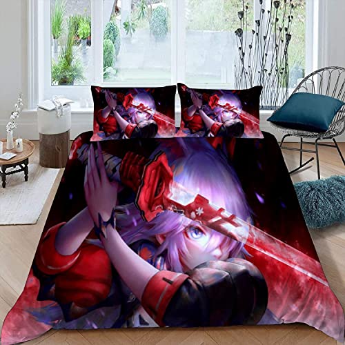 NYSMGS Anime Bettwäsche 135x200 3D Motiv Anime Frau Bettbezug Mit Reißverschluss Sommer Weiche Mikrofaser Bettwäsche-Set Bettbezüge Mit 2 Kissenbezug 80x80 cm Für Kinder Junge Mädchen von NYSMGS