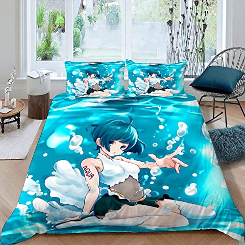 NYSMGS Anime Bettwäsche 135x200 3D Motiv Cartoon-Mädchen Bettbezug Mit Reißverschluss Sommer Weiche Mikrofaser Bettwäsche-Set Bettbezüge Mit 2 Kissenbezug 80x80 cm Für Kinder Junge Mädchen von NYSMGS