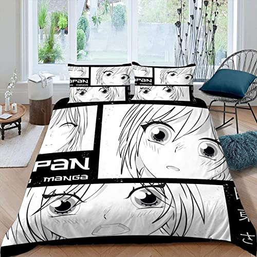 NYSMGS Anime Bettwäsche 135x200 3D Motiv Manga-Mädchen Bettbezug Mit Reißverschluss Sommer Weiche Mikrofaser Bettwäsche-Set Bettbezüge Mit 2 Kissenbezug 80x80 cm Für Kinder Junge Mädchen von NYSMGS