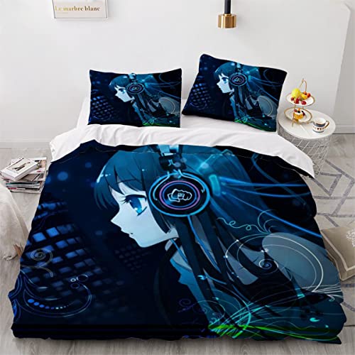 NYSMGS Anime Girl blau Bettwäsche 135x200 3D Motiv Anime Bettbezug Mit Reißverschluss Sommer Weiche Mikrofaser Bettwäsche-Set Bettbezüge Mit 2 Kissenbezug 80x80 cm Für Kinder Junge Mädchen von NYSMGS