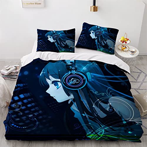 NYSMGS Anime Girl blau Bettwäsche 155x220 3D Motiv Anime Bettbezug Mit Reißverschluss Sommer kuschelig Mikrofaser Bettwäsche-Set Bettbezüge Mit 2 Kissenbezug 80x80 cm Für Teenager Junge Mädchen von NYSMGS