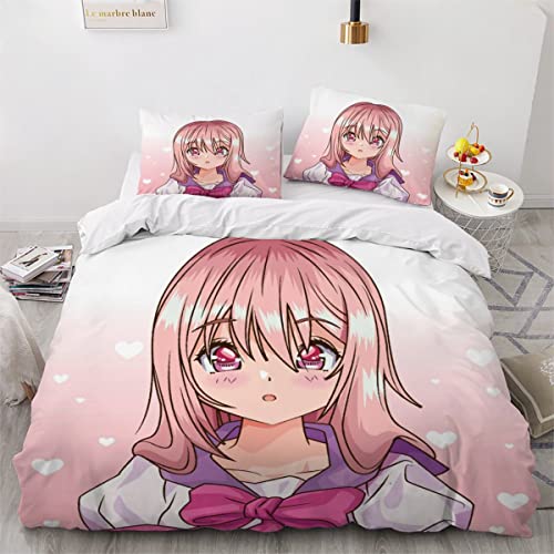 NYSMGS Bettwäsche 135x200 Anime Girl Manga Bettwäsche-Set 3 Teilig 3D-Druck Anime Bettbezug 135x200 Mit Reißverschluss Sommer Weiche Mikrofaser Kinder Bettbezüge Mit 2 Kissenbezug 80x 80 cm von NYSMGS