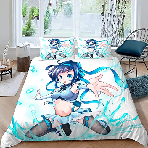 NYSMGS Anime Bettwäsche 200x200 3D Motiv Anime Frau Bettbezug Mit Reißverschluss Sommer kuschelig Leicht Mikrofaser Bettwäsche-Set Bettbezüge Mit 2 Kissenbezug 80x80 cm Für Erwachsener von NYSMGS