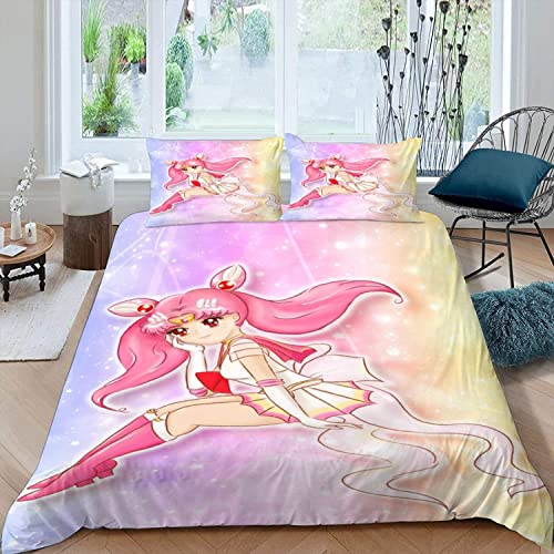 NYSMGS Bettwäsche 135x200 Anime Bettwäsche-Set 3 Teilig 3D-Druck Anime Frau Bettbezug 135x200 Mit Reißverschluss Sommer Weiche Mikrofaser Kinder Bettbezüge Mit 2 Kissenbezug 80x 80 cm von NYSMGS