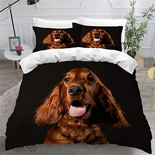 NYSMGS Bettwäsche 135x200 Irish Setter Kinderbettwäsche 3D-Druck Weiche Mikrofaser Bettwäsche-Set Kawaii Welpe Bettbezüge Set Mit 2 Kissenbezug 80x80cm Für Junge Mädchen Zimmerdekoration von NYSMGS