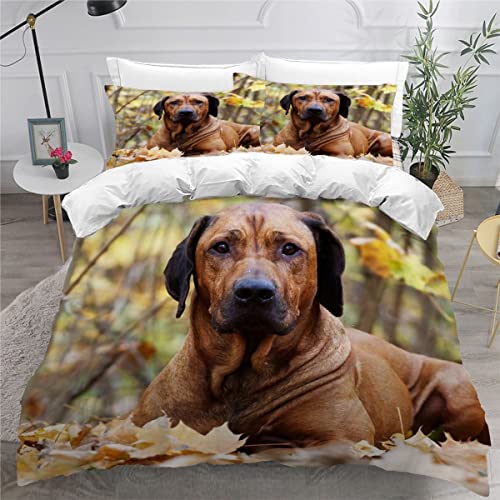 NYSMGS Bettwäsche 135x200 Kinder Rhodesian Ridgeback Bettbezug Set Haustier Welpe Bettwäsche-Set 3 Teilig Bedding Weiche Mikrofaser Bettbezüge Mit Reißverschluss und 2 Kissenbezug 80x80cm von NYSMGS