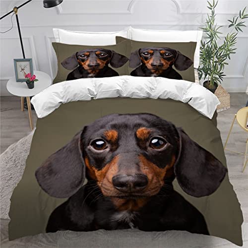 NYSMGS Bettwäsche 135x200 Kinder Schwarze Rostwurst Bettbezug Set Haustier Welpe Bettwäsche-Set 3 Teilig Bedding Weiche Mikrofaser Bettbezüge Mit Reißverschluss und 2 Kissenbezug 80x80cm von NYSMGS