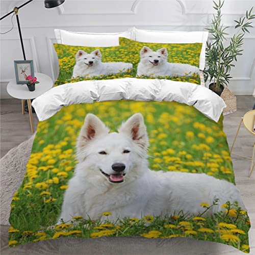 NYSMGS Bettwäsche 135x200 Kinder Schweizer Schäferhund Bettbezug Set Haustier Welpe Bettwäsche-Set 3 Teilig Bedding Weiche Mikrofaser Bettbezüge Mit Reißverschluss und 2 Kissenbezug 80x80cm von NYSMGS