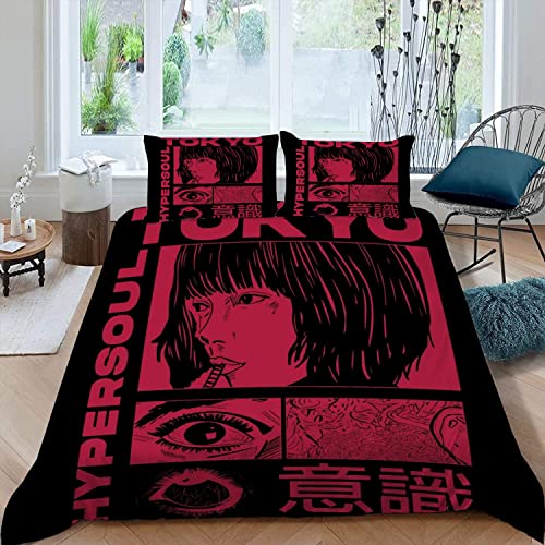 NYSMGS Bettwäsche 135x200 Manga Bettwäsche-Set 3 Teilig 3D-Druck Tokio Bettbezug 135x200 Mit Reißverschluss Sommer Weiche Mikrofaser Kinder Bettbezüge Mit 2 Kissenbezug 80x 80 cm von NYSMGS