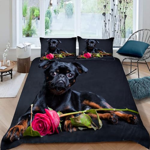 NYSMGS Bettwäsche 135x200 Mops Mädchen Jungen Kinder 3D Druck Hund Tier Bettbezug Weich 100% Mikrofaser Sommer Bettwäsche-Sets 3 Teilig mit Reißverschluss und 2 Kissenbezüge 80x80 cm von NYSMGS