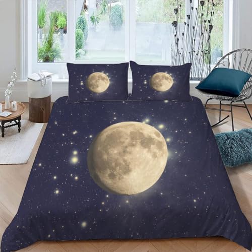 NYSMGS Bettwäsche 135x200 Raum Mädchen Jungen Kinder 3D Druck Universum Schwarz Bettbezug Weich 100% Mikrofaser Sommer Bettwäsche-Sets 3 Teilig mit Reißverschluss und 2 Kissenbezüge 80x80 cm von NYSMGS