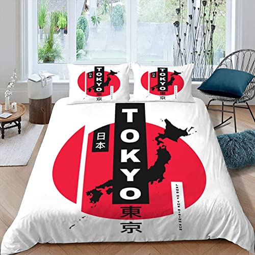 NYSMGS Bettwäsche 135x200 Tokyo, Japan Bettwäsche-Set 3 Teilig 3D-Druck Manga Bettbezug 135x200 Mit Reißverschluss Sommer Weiche Mikrofaser Kinder Bettbezüge Mit 2 Kissenbezug 80x 80 cm von NYSMGS