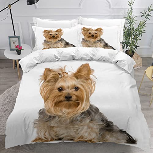 NYSMGS Bettwäsche 135x200 Yorkshire-Terrier Kinderbettwäsche 3D-Druck Weiche Mikrofaser Bettwäsche-Set Kawaii Welpe Bettbezüge Set Mit 2 Kissenbezug 80x80cm Für Junge Mädchen Zimmerdekoration von NYSMGS