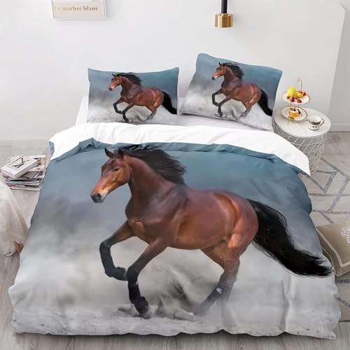 NYSMGS Bettwäsche-Sets 135x200 2Teilig Pferd Mädchen Jungen Kinder 3D Druck Braun Tier Wüste Mikrofaser Atmungsaktive Erwachsene Bettbezug mit Reißverschluss und Kissenbezüge 80x80cm a54 von NYSMGS