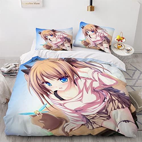 NYSMGS Cartoon Anime Girl Bettwäsche 135x200 3D Motiv Anime Bettbezug Mit Reißverschluss Sommer Weiche Mikrofaser Bettwäsche-Set Bettbezüge Mit 2 Kissenbezug 80x80 cm Für Kinder Junge Mädchen von NYSMGS