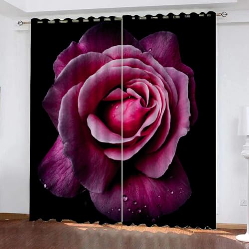 NYSMGS Gardinen Blickdicht Rote Rose Vorhang Verdunkelung Schlafzimmermit Ösen Gardinen Blumen 3D Polyester Verdunkelungsvorhang für Wohnzimmer Wohnkultur 2-Set B 140x H 250cm von NYSMGS