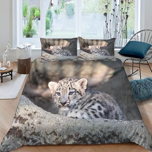 NYSMGS Leopard Bettwäsche 155x220 Mädchen Jungen Teenager 3D Druck Tier Weich Mikrofaser Atmungsaktive Sommer Erwachsene Bettbezug mit Reißverschluss und 2 Kissenbezüge 80x80cm von NYSMGS