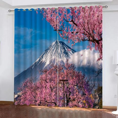 NYSMGS Vorhang Blickdicht Japan Sakura 3D Verdunklungsvorhänge mit Ösen Gardinen Japanische Landschaft Microfaser Schlafzimmer Vorhang Wetterfest für Wohnzimmer Kinderzimmer 2er Set 2 x 91x214 cm von NYSMGS