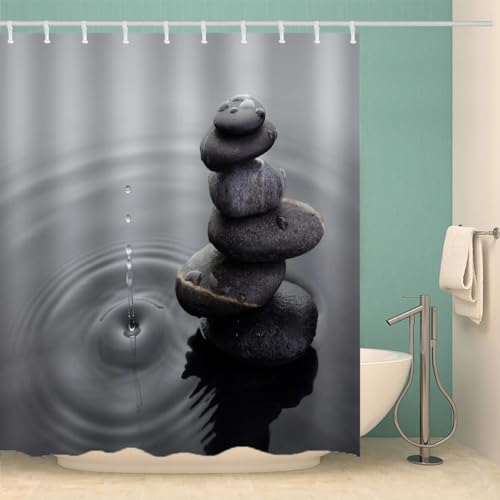 NYSMGS Zen Duschvorhang Anti-Schimmel mit 12 Duschvorhangringe Wasserdicht Waschbar Polyester Lang Duschvorhänge 240x200 für Badewanne Badezimmer 3D Schwarz-Weiss Shower Curtain von NYSMGS