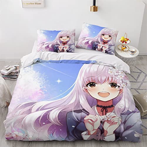 NYSMGS Sakura Anime Mädchen Bettwäsche 135x200 3D Japon Manga Anime Bettbezug Mit Reißverschluss Sommer Weiche Mikrofaser Bettwäsche-Set Bettbezüge Mit 2 Kissenbezug 80x80 cm Für Kinder Junge Mädchen von NYSMGS