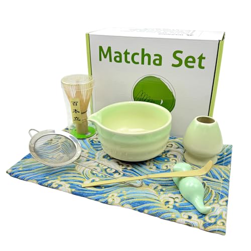 Matcha Set, 7 Stücke Matcha Tee Set Enthält Matcha-Schale, Matcha-Besenhalter, Matcha-Whisk, Schaufel, Sieb, Kätzchen-Teelöffelhalter, Reinigungstuch, Bambus und Keramik für Matcha-Liebhaber Matcha Set, 7 Stücke Matcha Tee Set Enthält Matcha-Schale, Matcha-Besenhalter, Matcha-Whisk, Schaufel, Sieb, Kätzchen-Teelöffelhalter, Reinigungstuch, Bambus und Keramik für Matcha-Liebhaber von NYSUZHOUJI