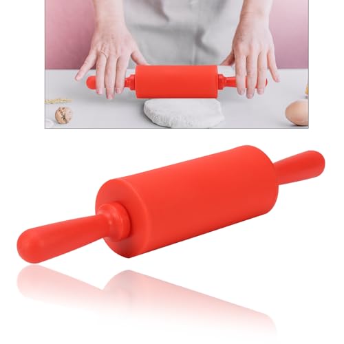 Mini-Nudelholz, Silikon-Antihaft-Nudelholz mit Kunststoffgriff, Teigroller für Kinder, Kuchenbacken, Backwerkzeug (Rot) von NYSUZHOUJI