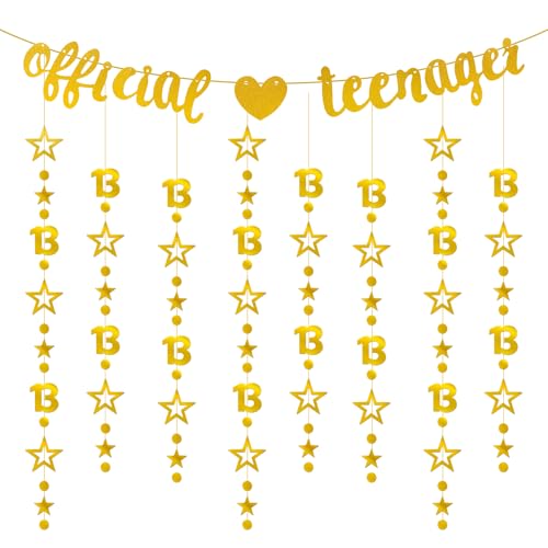 13 Geburtstag Mädchen,Dekoration zum Geburtstag 13 Jahre Mädchen,Glitzernde Happy Birthday Girlande mit Twinkle Star,Offizielle Teenager 13. Geburtstagsdeko(Gold) von NYTGAH