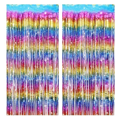 2 Stück Lametta Vorhang,Glitzer Vorhang Geburtstag,Neon Luftschlangen,Bunte Glitzervorhang Lametta für Geburtstage,Hochzeitsfoto Hintergrund,90er Disco Party Deko(1 m x 2,5 m) von NYTGAH