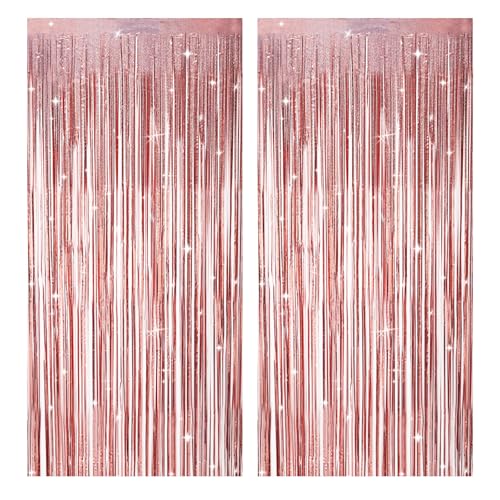 2 Stück Lametta Vorhang,Glitzer Vorhang Geburtstag,Neon Luftschlangen,Roségold Glitzervorhang Lametta für Deko 18. Geburtstag Mädchen,Hochzeitsfoto Hintergrund(1 m x 2,5 m) von NYTGAH
