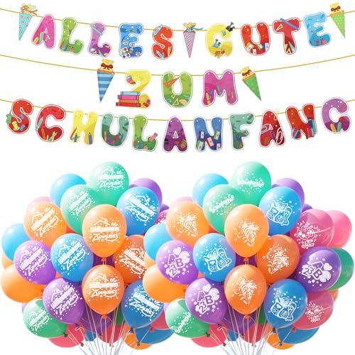 20 Bunte Latexballs + 1 Einschulung Deko Banner, mit ABC 123 Muster, Geeignet für Schulkind 2025 Schultüte Jungen und Schultüte Mädchen zur Einschulungsfeier, Aufnahmeparty, Versammlung von NYTGAH
