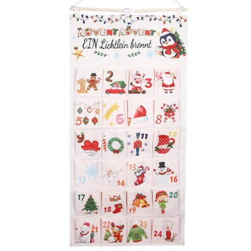 2025 Adventskalender zum Befüllen Stoff, Weihnachtsdeko mit Stofffüllung, 110 x 50 cm Wiederverwendbarer Adventstüten mit 24 Taschen, Weihnachtskalender zum Aufhängen an Wand, Tür 2025 Adventskalender zum Befüllen Stoff, Weihnachtsdeko mit Stofffüllung, 110 x 50 cm Wiederverwendbarer Adventstüten mit 24 Taschen, Weihnachtskalender zum Aufhängen an Wand, Tür von NYTGAH