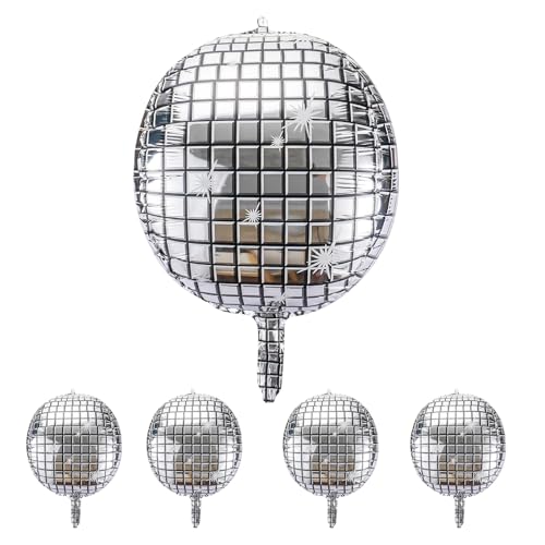 5 Discokugel Deko Set, Silberne Disco Dekorationen, 32 Zoll Große 4D Party Deko für Disco-Mottoparty,Geburtstag Feiern, Neujahrsdekorationen, 70er-80er-Jahre-Retro-Partydekorationen 5 Discokugel Deko Set, Silberne Disco Dekorationen, 32 Zoll Große 4D Party Deko für Disco-Mottoparty,Geburtstag Feiern, Neujahrsdekorationen, 70er-80er-Jahre-Retro-Partydekorationen von NYTGAH