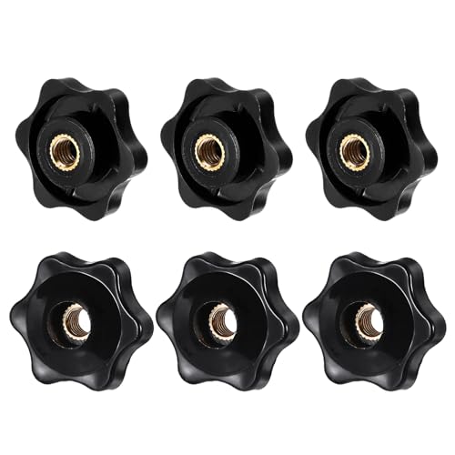6-Teilige Sterngriffmutter M6, Schwarze Sternmutter, Rändelmutter aus Kupferkern, Außendurchmesser 32 mm, Geeignet für Maschinen, Industrie, Möbel, elektronische Geräte, Werkzeugmaschinen von NYTGAH