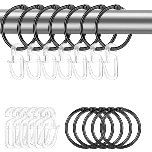 60 Metall-Gardinenringe mit Haken, Innendurchmesser 32 mm, Gardinenhaken mit 60 transparenten Kunststoff Vorhang Haken, Aufhängezubehör für Gardinen, Türvorhänge, Duschvorhänge(Schwarz) von NYTGAH