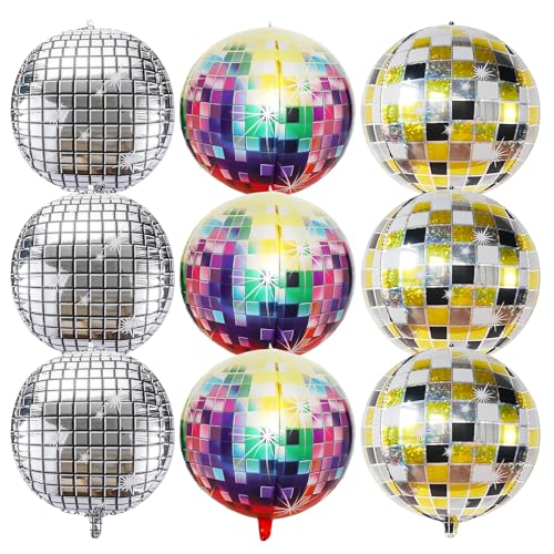 9 Discokugel Deko Set, Farbmischung Disco Dekorationen, 22 Zoll Große 4D Party Deko für Disco-Mottoparty,Geburtstag Feiern, Neujahrsdekorationen, 70er-80er-Jahre-Retro-Partydekorationen 9 Discokugel Deko Set, Farbmischung Disco Dekorationen, 22 Zoll Große 4D Party Deko für Disco-Mottoparty,Geburtstag Feiern, Neujahrsdekorationen, 70er-80er-Jahre-Retro-Partydekorationen von NYTGAH