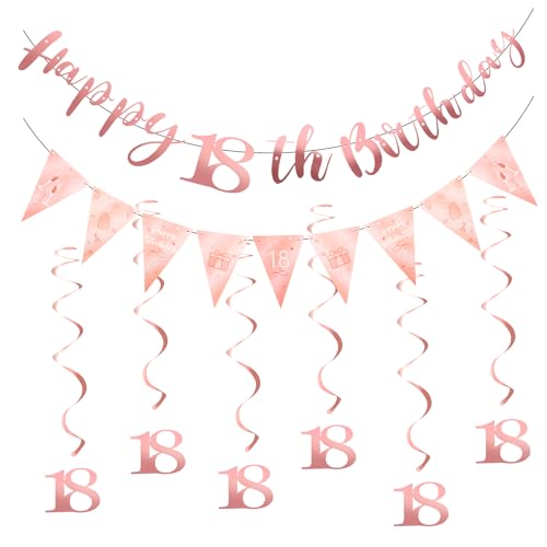 Deko 18. Geburtstag Mädchen, 18 Geburtstag Deko Banner und Luftschlangen Girlande,Roségold Geburtstagsdeko für Geburtstagsfeier Eines 18-Jährigen Mädchens Deko 18. Geburtstag Mädchen, 18 Geburtstag Deko Banner und Luftschlangen Girlande,Roségold Geburtstagsdeko für Geburtstagsfeier Eines 18-Jährigen Mädchens von NYTGAH