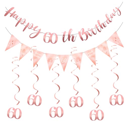 Deko 60 Geburtstag Frau, Papier Happy Birthday Girlande und PVC Spiral Luftschlangen Geburtstag, Geburtstagsdeko Frauen in Roségold für 60. Geburtstagsparty Deko 60 Geburtstag Frau, Papier Happy Birthday Girlande und PVC Spiral Luftschlangen Geburtstag, Geburtstagsdeko Frauen in Roségold für 60. Geburtstagsparty von NYTGAH