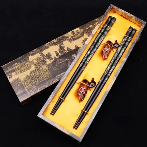 Wiederverwendbare Essstäbchen Chinesischer Drache und Phönix Essstäbchen mit Ständer Chinesische traditionelle Mode Geschenkset (B) von NYTGHYT